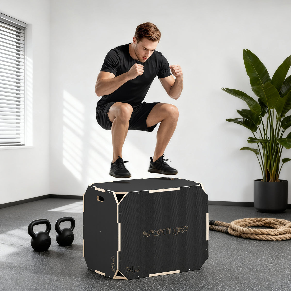 3-in-1 Plyo Box, jump box with handle cutouts, for home fitness and outdoor workouts, 3 jump heights, wood (2)