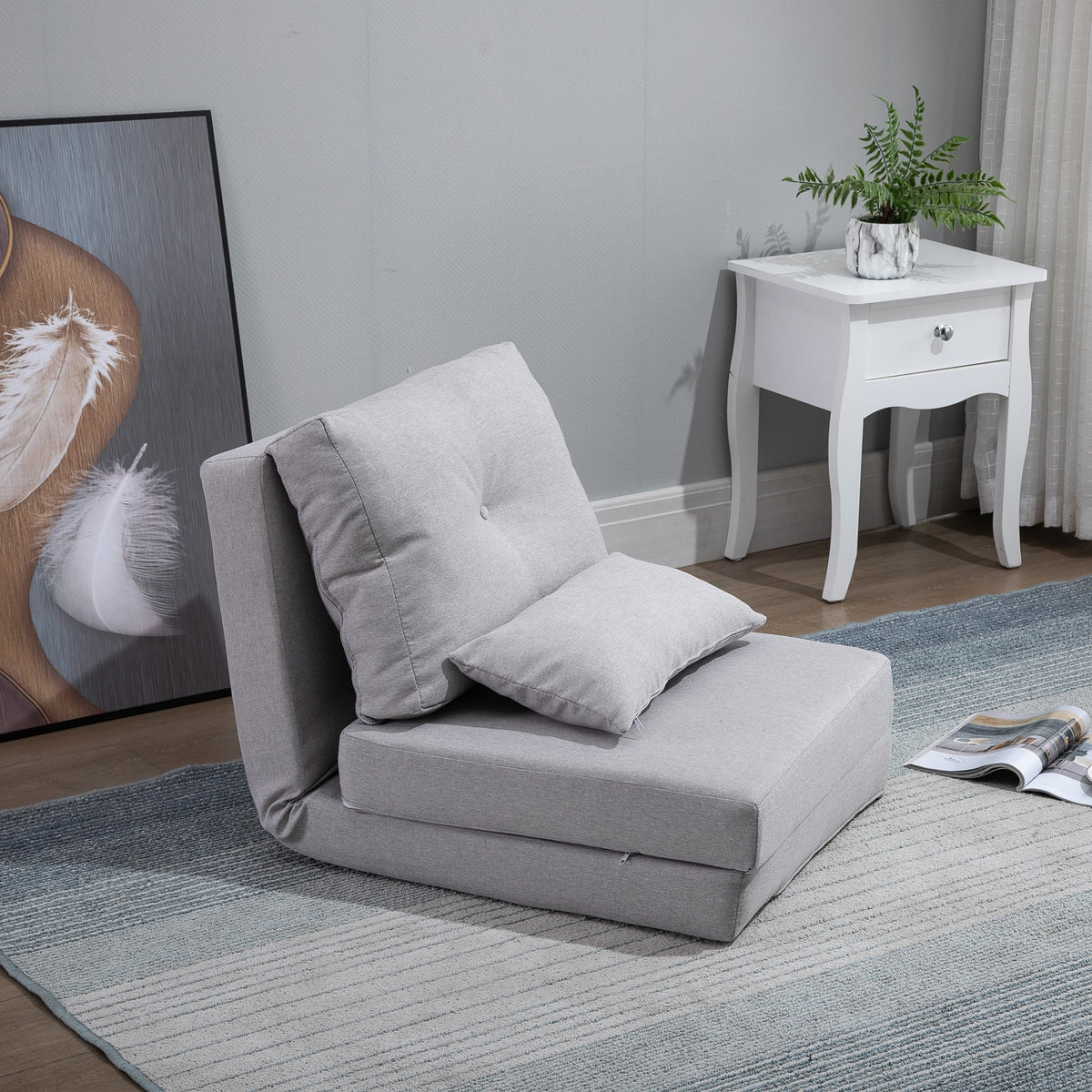 Floor Chair Folding Mattress Sleeping Mat, 2-in-1 design, removable cushion, 60 x 80 x 56 cm, grey (2)