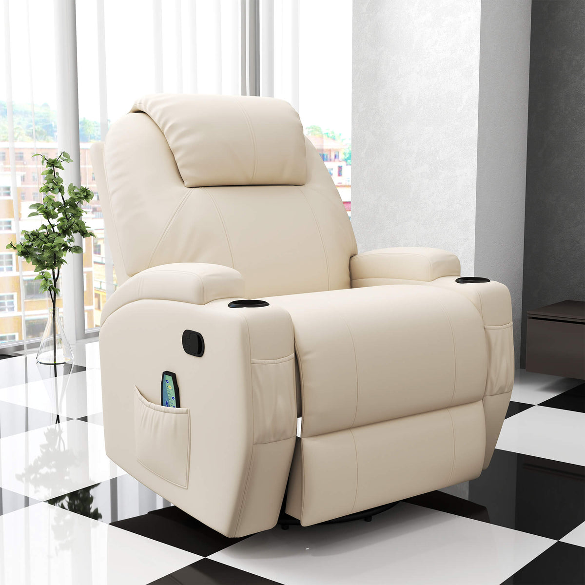 Electric Massage Recliner TV Chair Massage Function 5 Massage Modes Reclining Function Faux Leather Wood Metal (2)