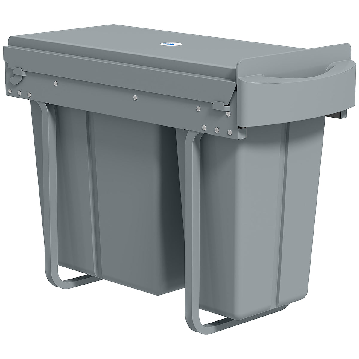 Pull-out trash can, kitchen waste bin with 2 removable buckets, handle, 30 liters (20 L+10 L), metal, gray