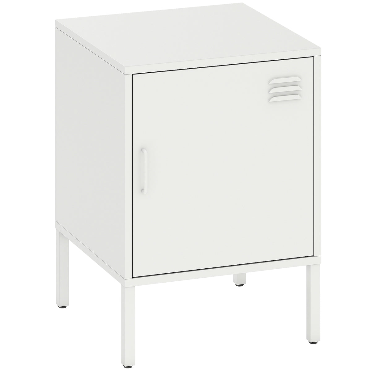 Steel nightstand, multipurpose side table, adjustable shelf, for bedroom, living room, white