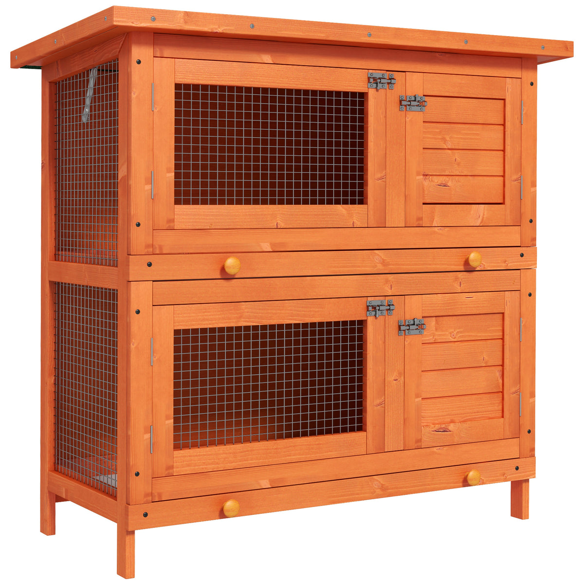 Small animal hutch 2 levels weatherproof fir wood green + natural