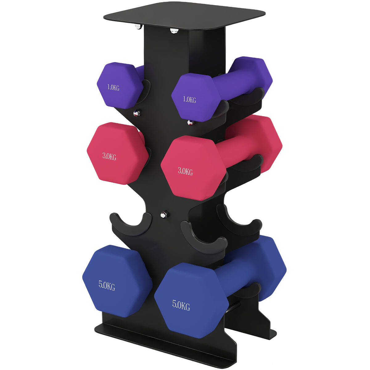 Dumbbell Set, 3 Pairs of Hex Dumbbells with Storage Rack, Anti-Slip Grip, 1-5 kg