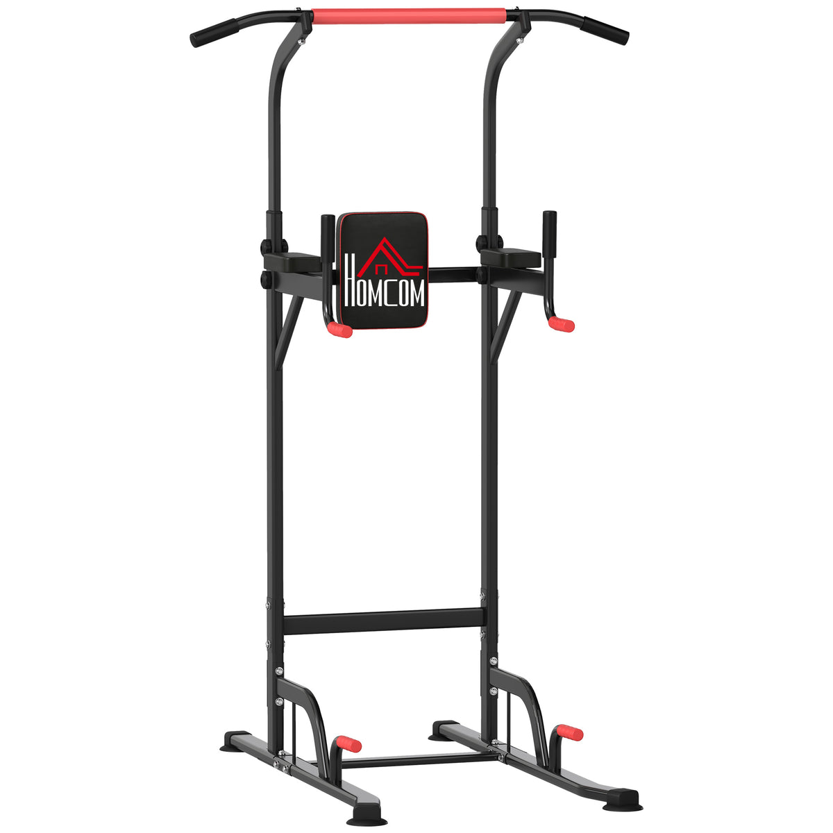Height-adjustable power tower, dip station with pull-up bar and suction cups, padded home workout equipment