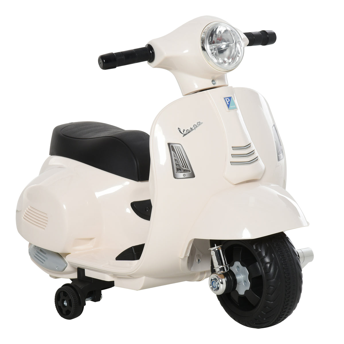 Electric Motorcycle for Kids VESPA 6V Electric Motorbike with Training Wheels, Headlight, Children's Motorcycle