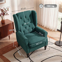 Elegant wingback chair, thickly upholstered, removable cover, 74 x 86 x 102 cm, dark green (3)