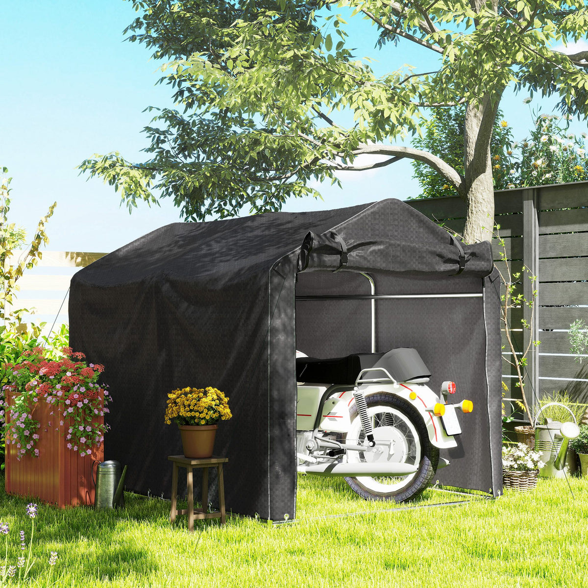 Garage tent, waterproof tent garage with door, UV-resistant 220 x 157 x 165 cm black (2)
