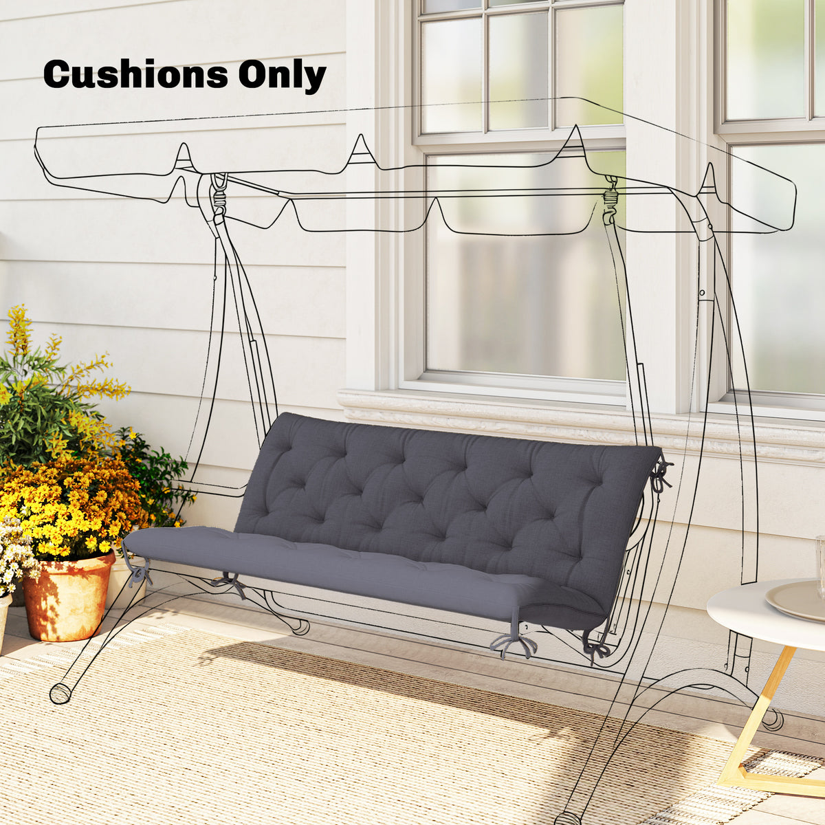 3-seater bench cushion 150 x 98 x 8 cm seat pad with ties back cushion for indoor/outdoor upholstery pad for (2)