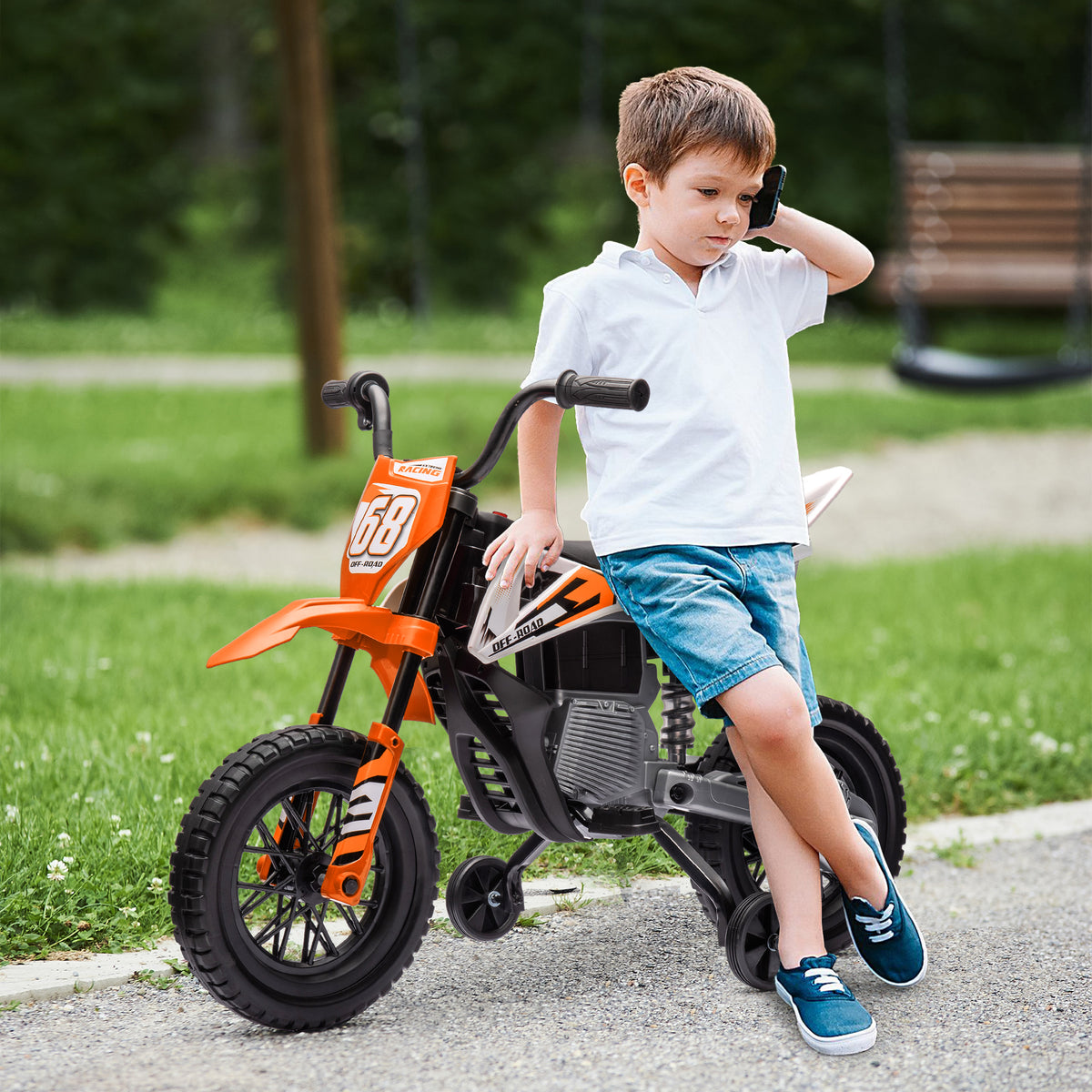 Electric motorcycle for kids, 12V children's motorcycle with music, ride-on vehicle with training wheels, 3-6 (2)