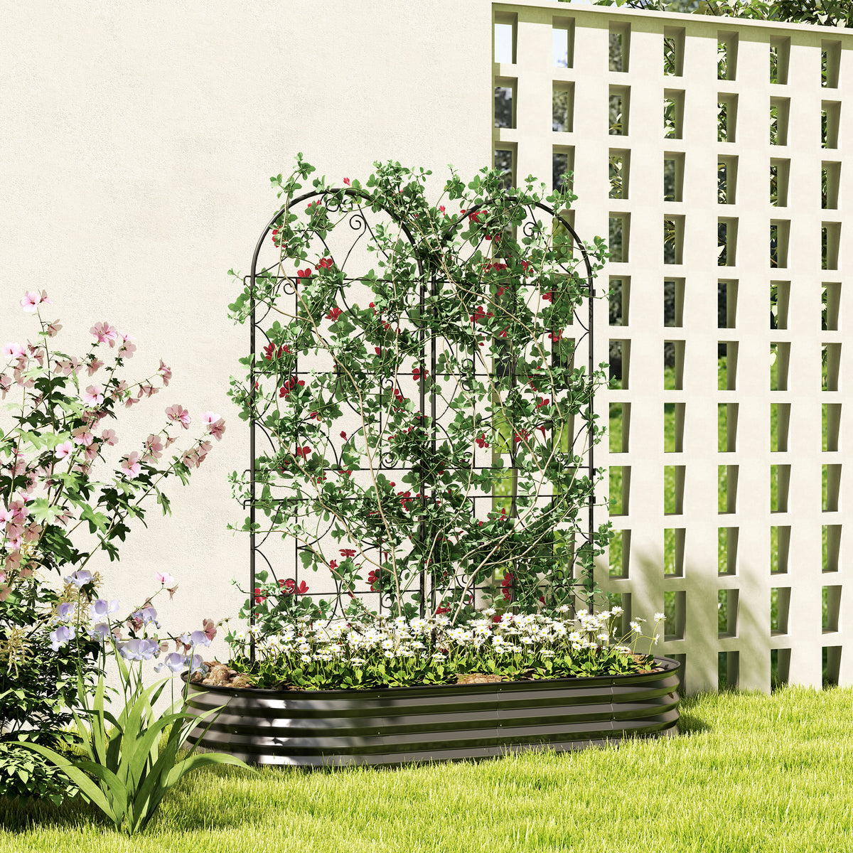 Metal Trellis 2-Piece Plug-in Set, Rustproof Climbing Plant Support, 50x150 cm, Black (2)