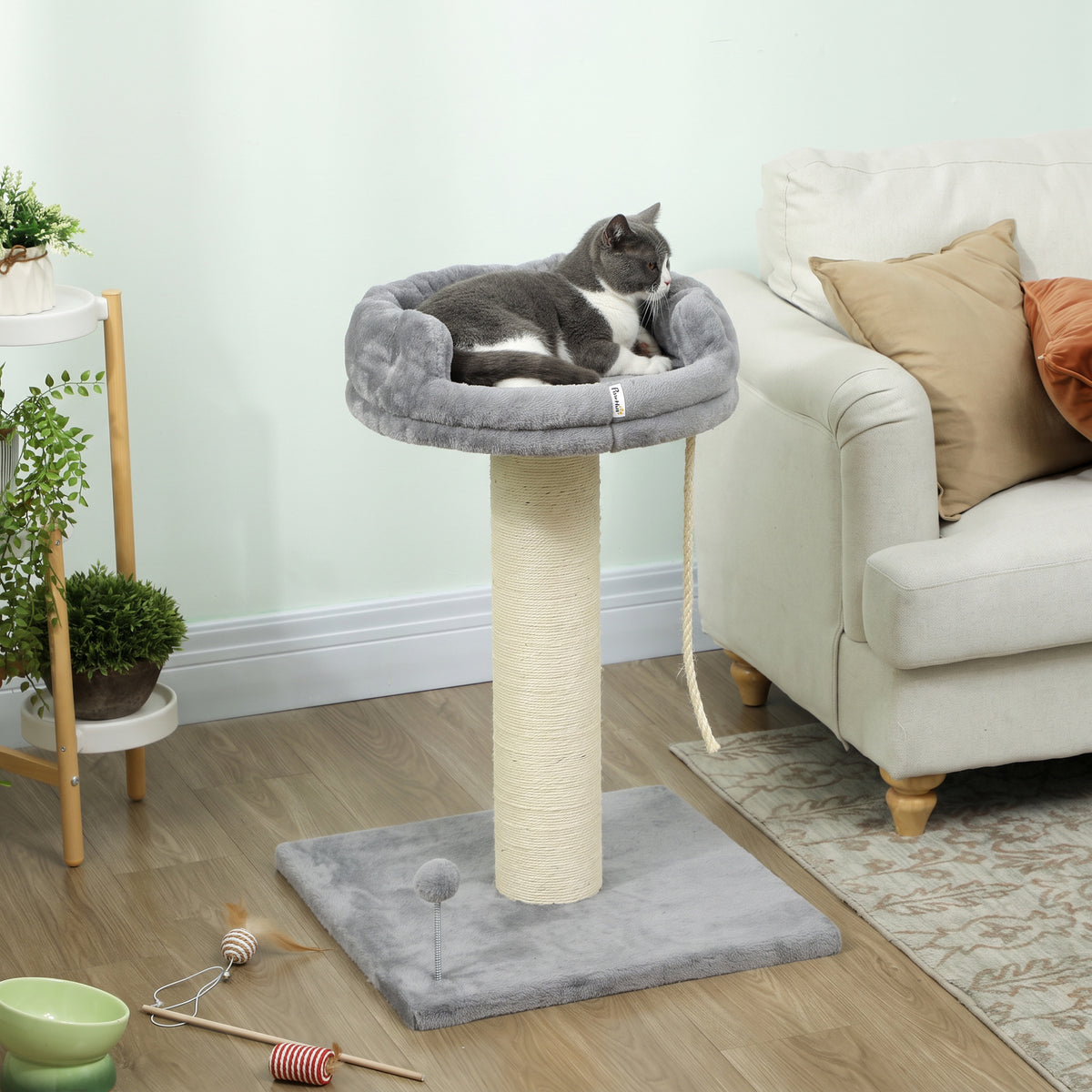 Cat tree, cat bed, 1 cat bed, incl. cat toy, 55 cm x 55 cm x 83 cm, grey (2)