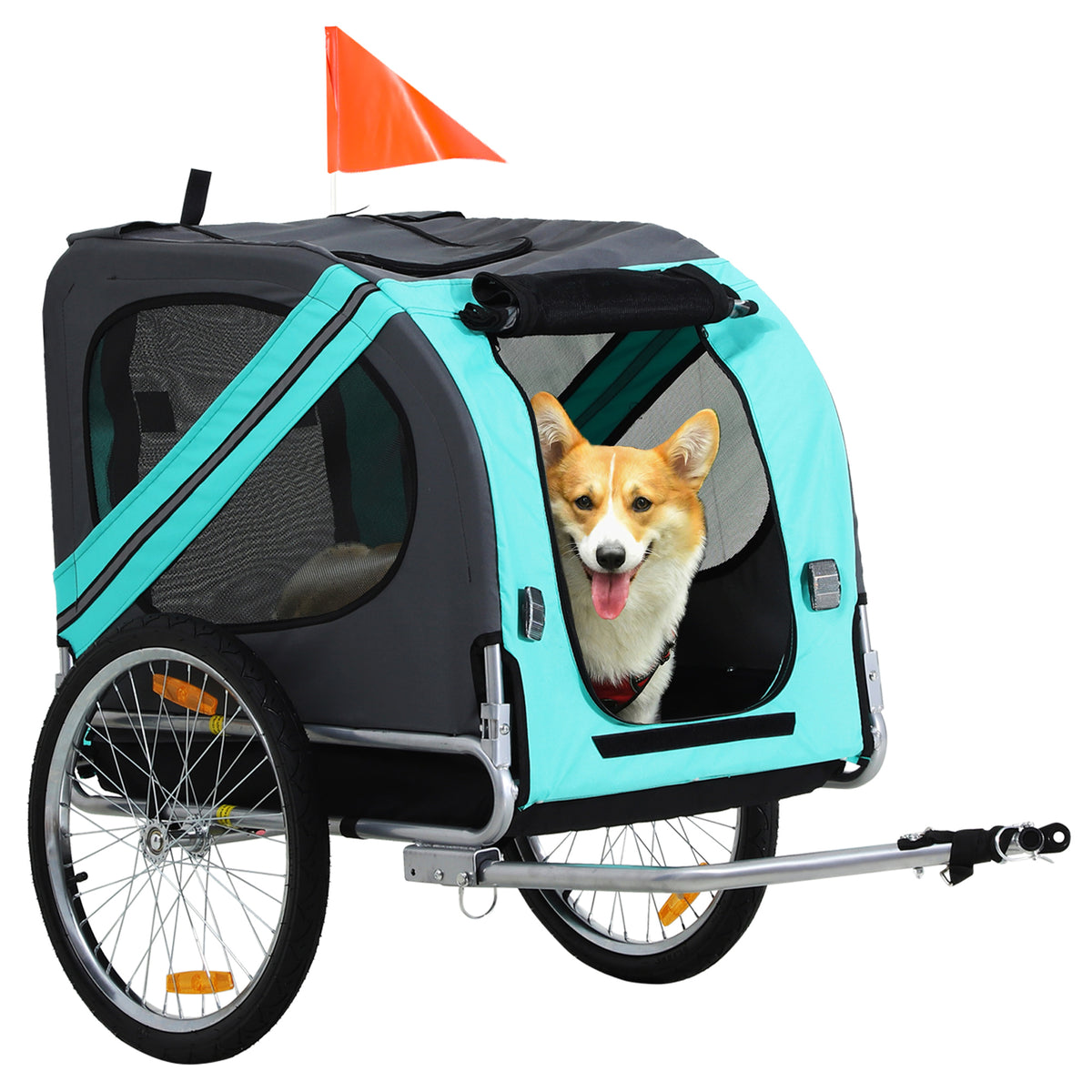 Pet trailer dog trailer bicycle trailer up to 20kg foldable reflector rain cover steel grey + green 130 x 73 x