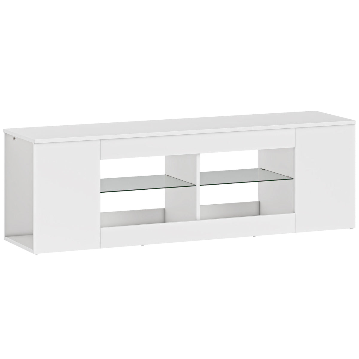 140 cm TV stand, TV cabinet, 6 compartments, 2 glass shelves, chipboard, white
