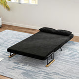 Sofa bed, 2-seater sofa, velvet sofa, sleep function, incl. 2 cushions, velvet look, black (7)