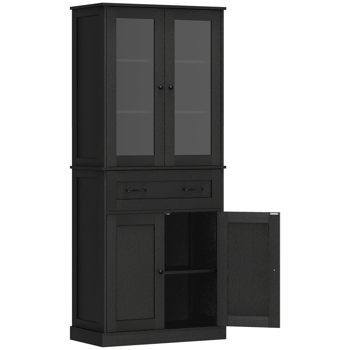 Kitchen cabinet, sideboard, acrylic front, drawers, 76 x 40 x 182.5 cm, black