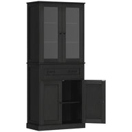 Kitchen cabinet, sideboard, acrylic front, drawers, 76 x 40 x 182.5 cm, black