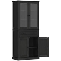 Kitchen cabinet, sideboard, acrylic front, drawers, 76 x 40 x 182.5 cm, black