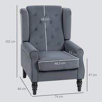 Wingback chair, reclining chair, armchair, vintage design, button tufting, turned legs, 74 cm x 86 cm x 102 cm (3)