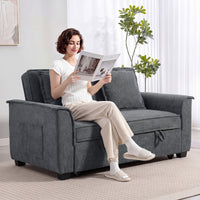 Futon sofa bed, adjustable backrest, 2-seater with 2 cushions, dark grey (10)