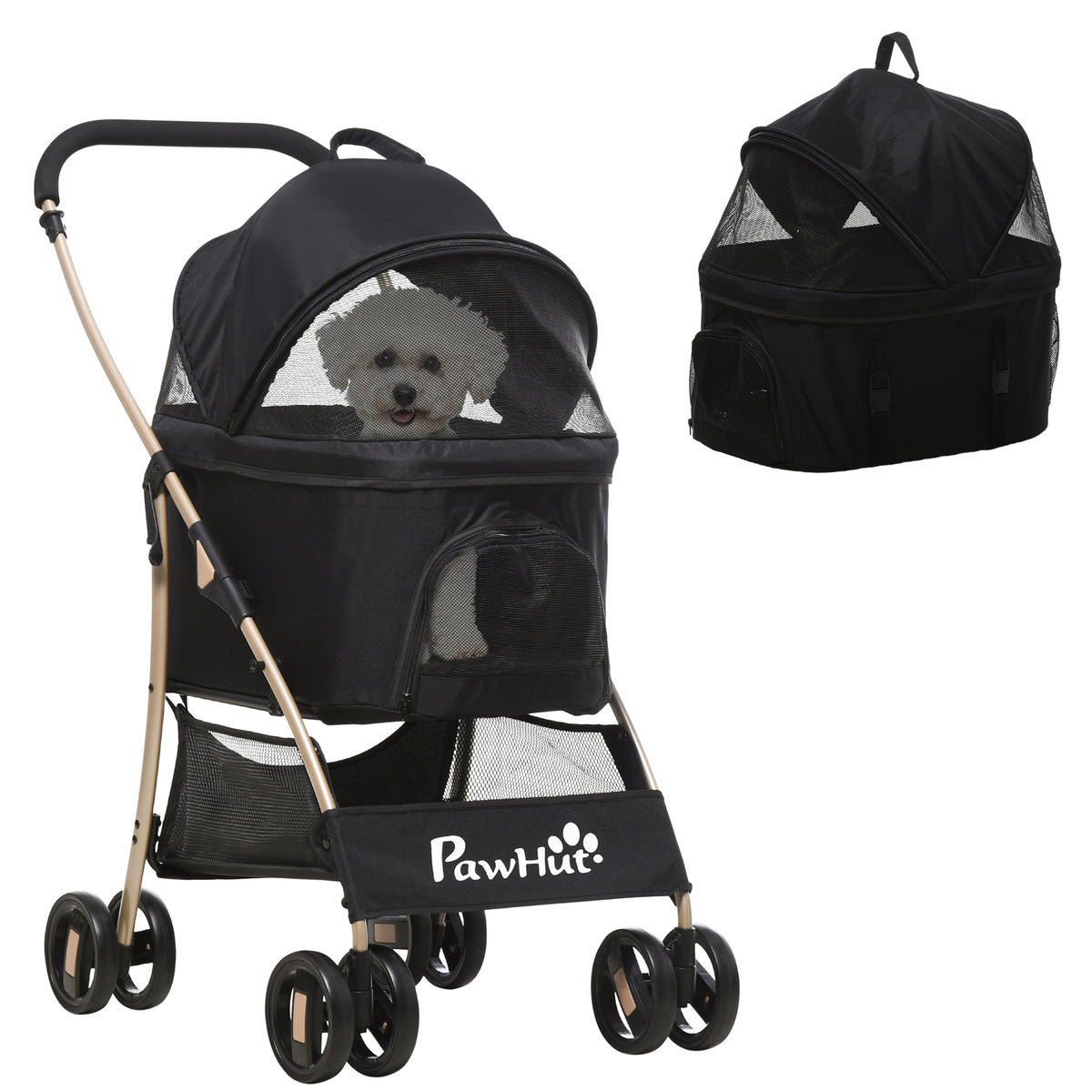 2-in-1 Dog Stroller and Pet Carrier up to 10 kg Foldable Mesh Windows Storage Basket 82 cm x 49.5 cm x 98 cm