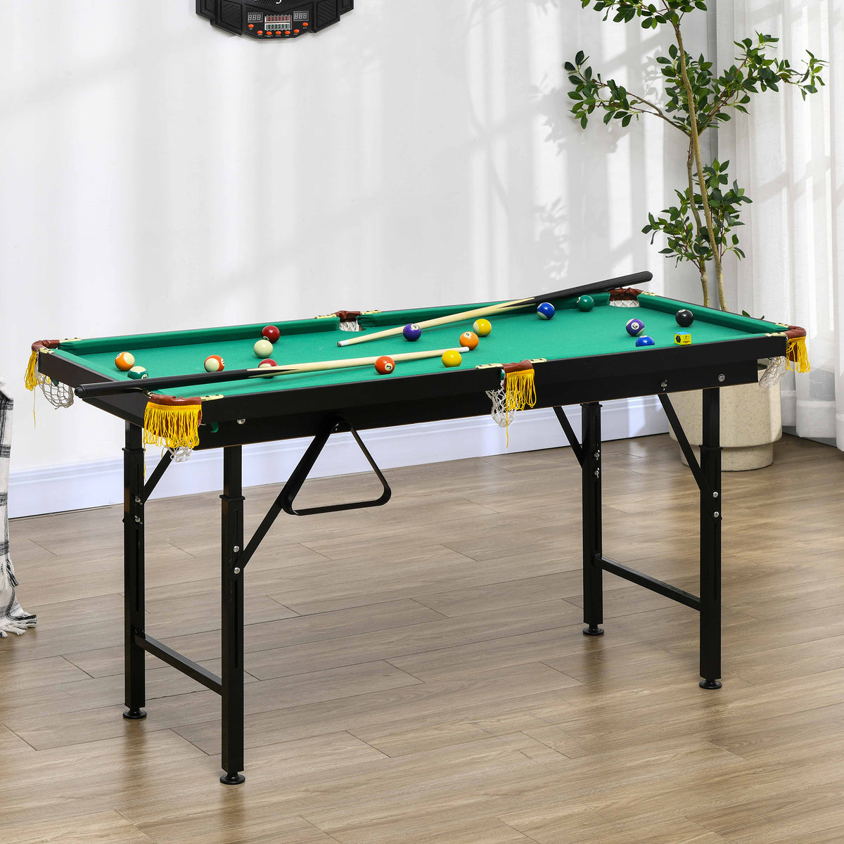 Billiard table, foldable, height-adjustable, incl. triangle/2 cues/16 balls, green (2)