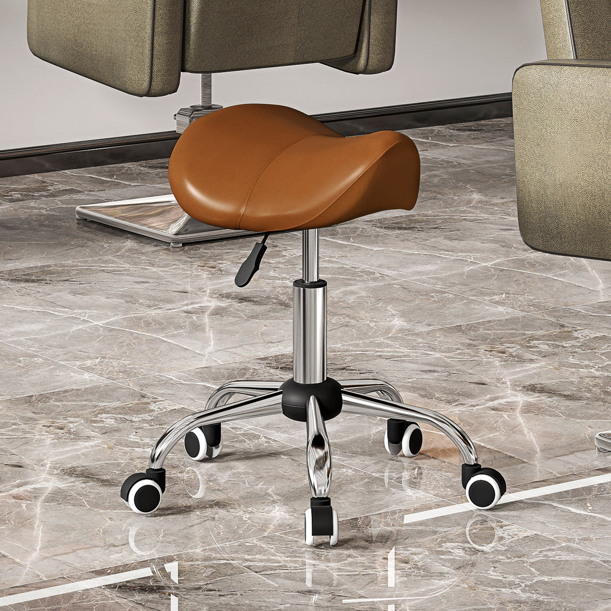 Height-adjustable rolling stool, swivel stool 49-61 cm, rotating work stool, saddle stool for office, salon (2)