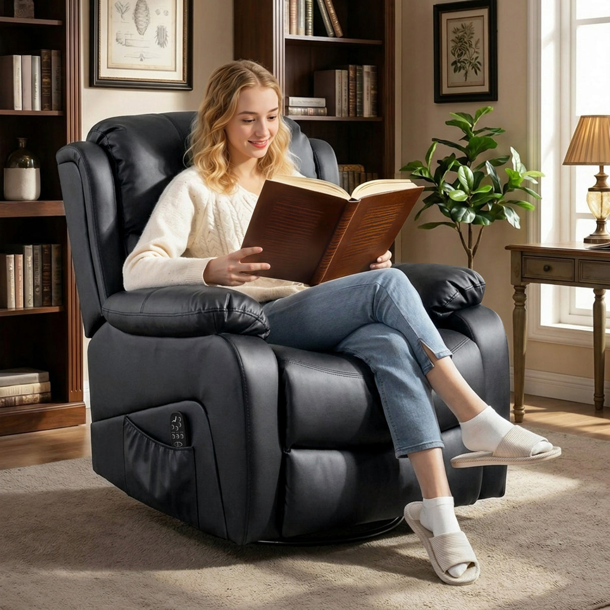 Massage chair, heating & reclining function, faux leather, up to 150kg, 97x92x104cm, black (2)