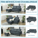 Corner sofa, 3-seater sofa with ottoman, fabric upholstery, L-shaped couch set, dark gray (4)