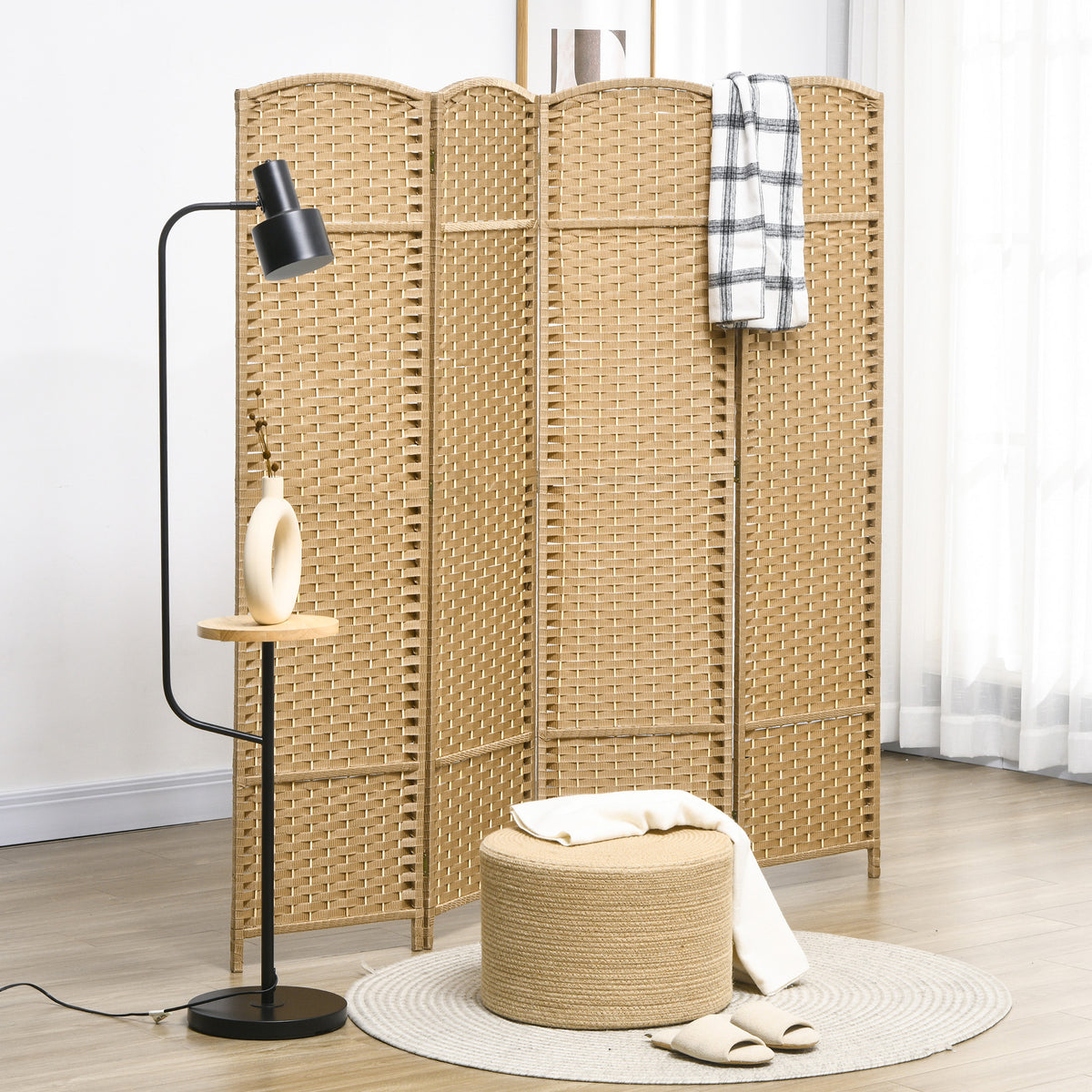 4-panel room divider, foldable privacy screen, privacy wall for living room, bedroom, home office, natural (2)