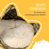 Rattan cat basket cat cave cat house cat bed with cushion pet bed water hyacinth coffee 40 x 37 x 51 cm (6)