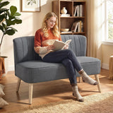 2-seater sofa, linen-look upholstered sofa, wooden frame, for living room bedroom, 117 cm, gray (2)