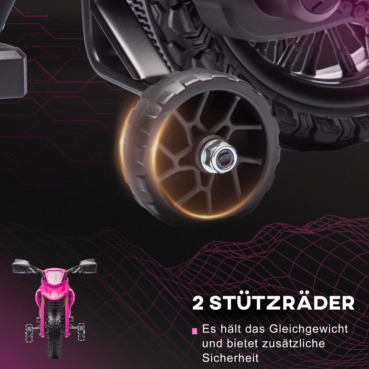 Electric motorcycle for children, 12V kids' motorcycle with training wheels, children's vehicle with horn and (5)