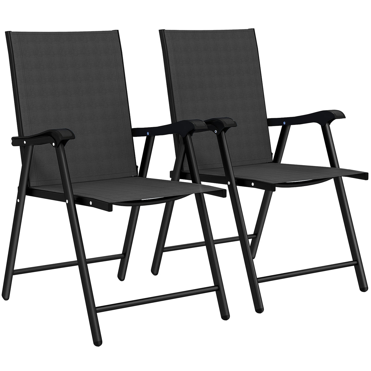Set of 2 folding garden chairs with high backrest, armrests, steel, textilene, 58 x 62 x 97 cm, black
