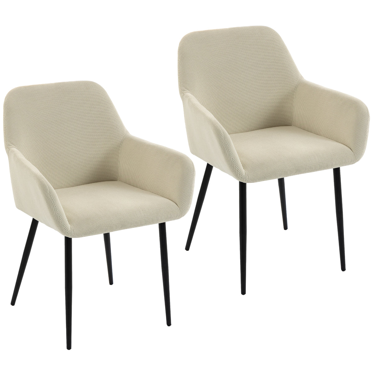 Dining chairs set of 2, upholstered kitchen chairs with metal legs, cream white