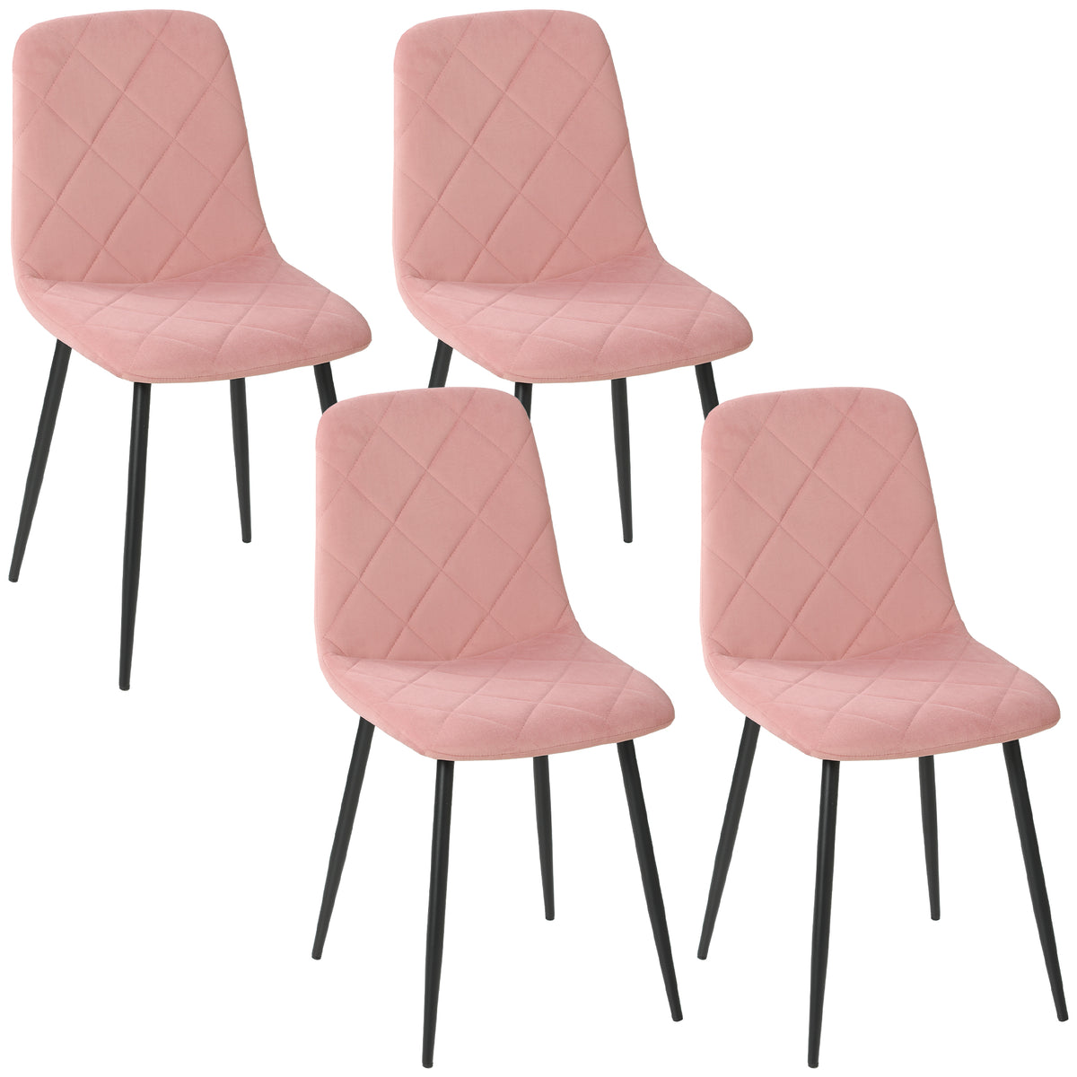 Dining chairs set of 4, kitchen chair with backrest, velvet look, armchair 45 x 54 x 87 cm, pink