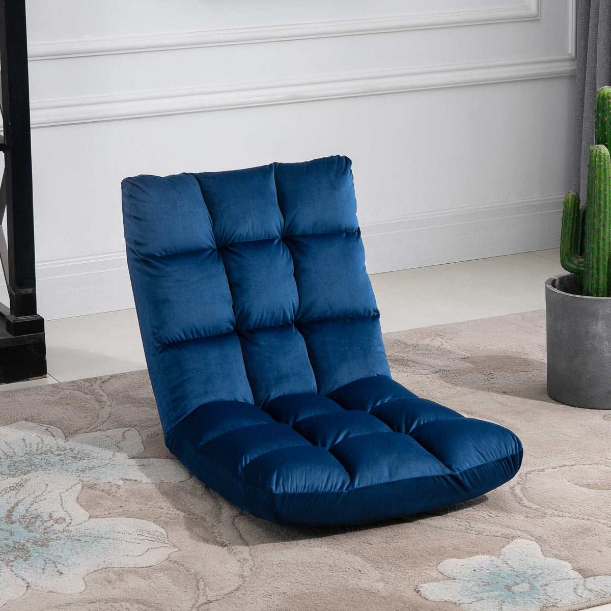 Armchair guest mattress floor chair, adjustable backrest, velour look, 55 cm x 71 cm x 53.5 cm, blue (2)
