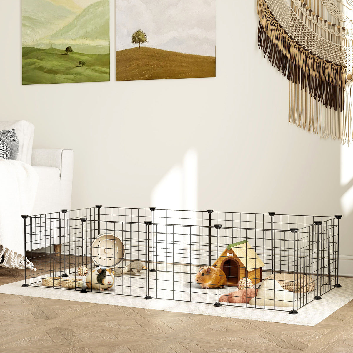 Outdoor enclosure, exercise pen, playpen with metal grid, flexible small animal enclosure for small pets (2)