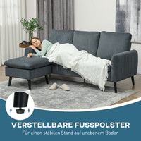 Corner sofa, 3-seater sofa with ottoman, fabric upholstery, L-shaped couch set, dark gray (9)