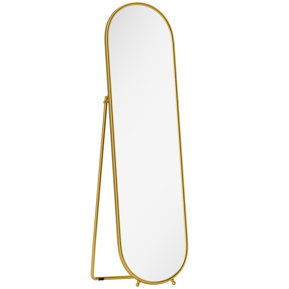 Full-length mirror, oval shape, freestanding, metal frame, 50x180cm, gold