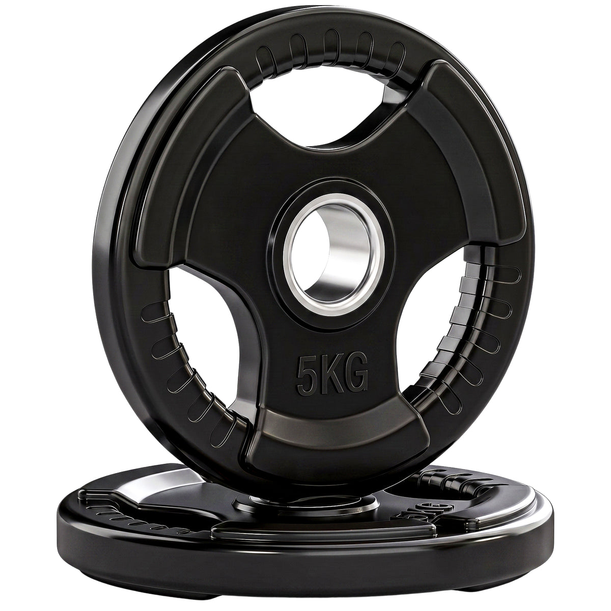 Weight plate, set of 2, 5 kg per plate, three grips, floor-friendly rubber coating, metal
