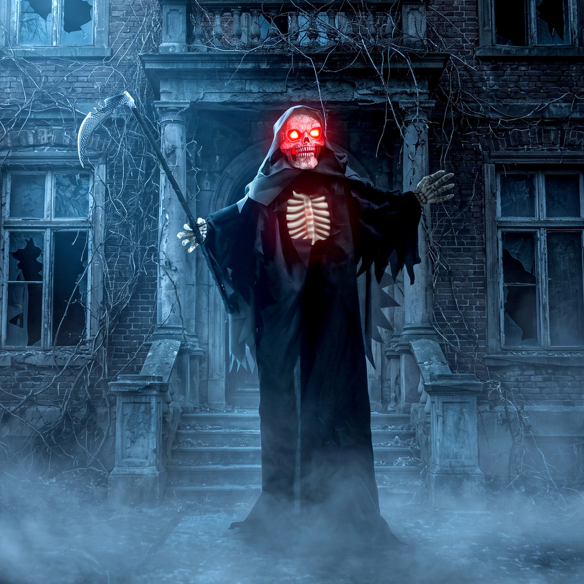 170 cm Halloween Animated Grim Reaper Decoration with Sound and Touch Activation, Glowing Eyes and Chest (2)
