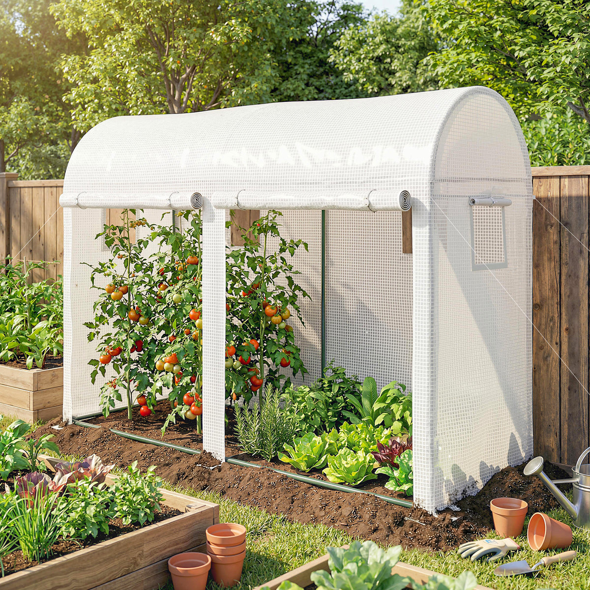 Greenhouse with window, door, steel foil greenhouse, 300x100x200cm, white (2)