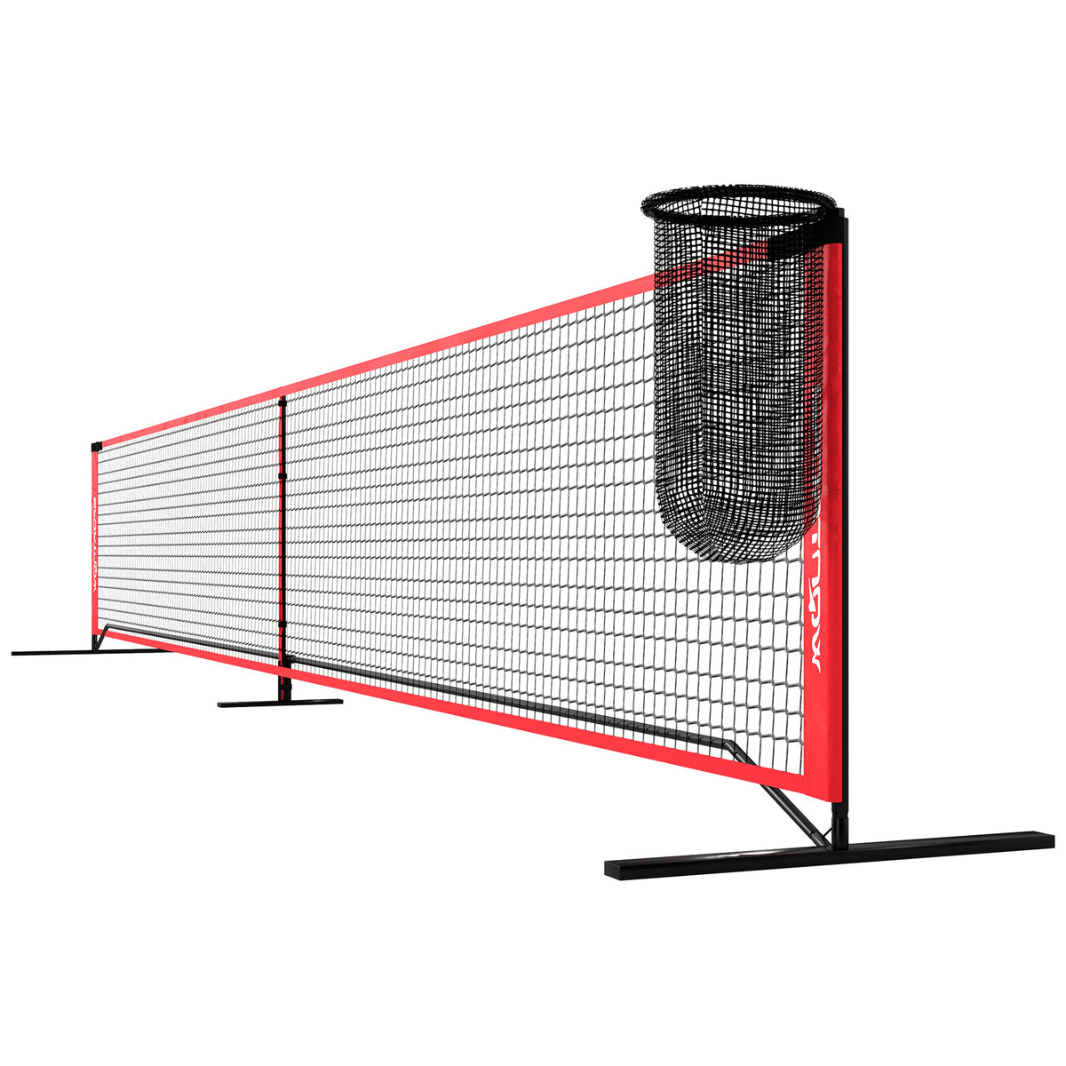 Pickleball set with net, stand, balls, steel, plastic, red