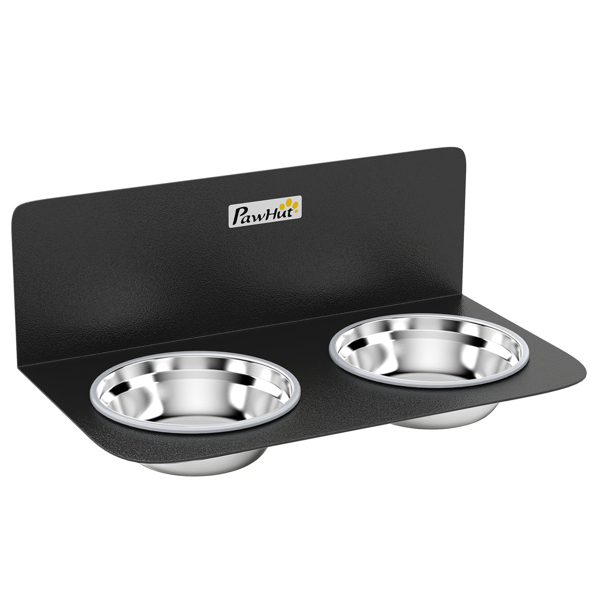 Height-adjustable wall-mounted dog bowl with 2 x 800ml stainless steel bowls 42 x 23.5 x 14 cm black