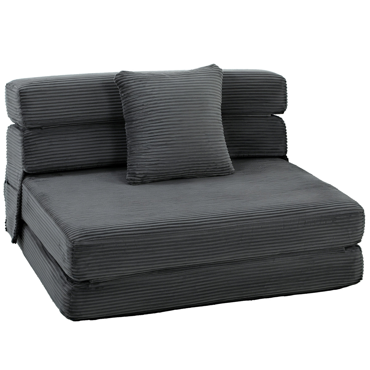 2-in-1 Boneless Cloud floor chair, foldable sofa bed with corduroy look & lumbar pillow, dark gray