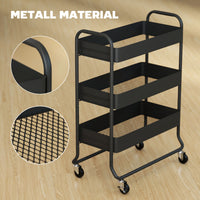 Kitchen trolley, 3 baskets, 4 castors, metal, black (6)