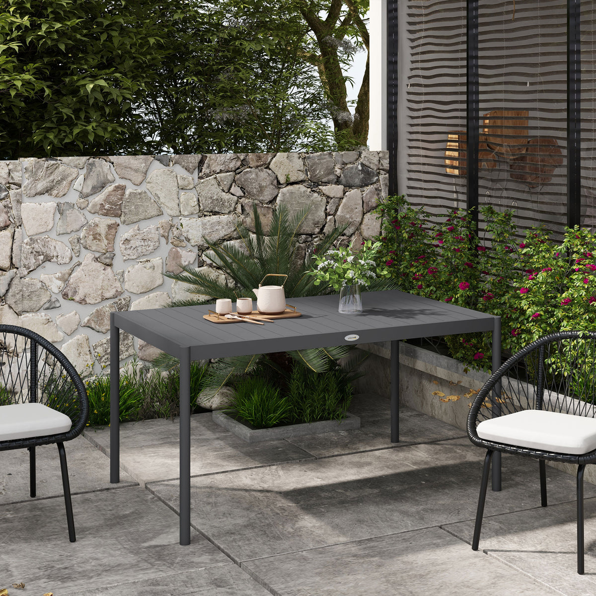 Garden table, outdoor table, weather-resistant, aluminum, 145 x 90 x 74 cm, dark gray (2)