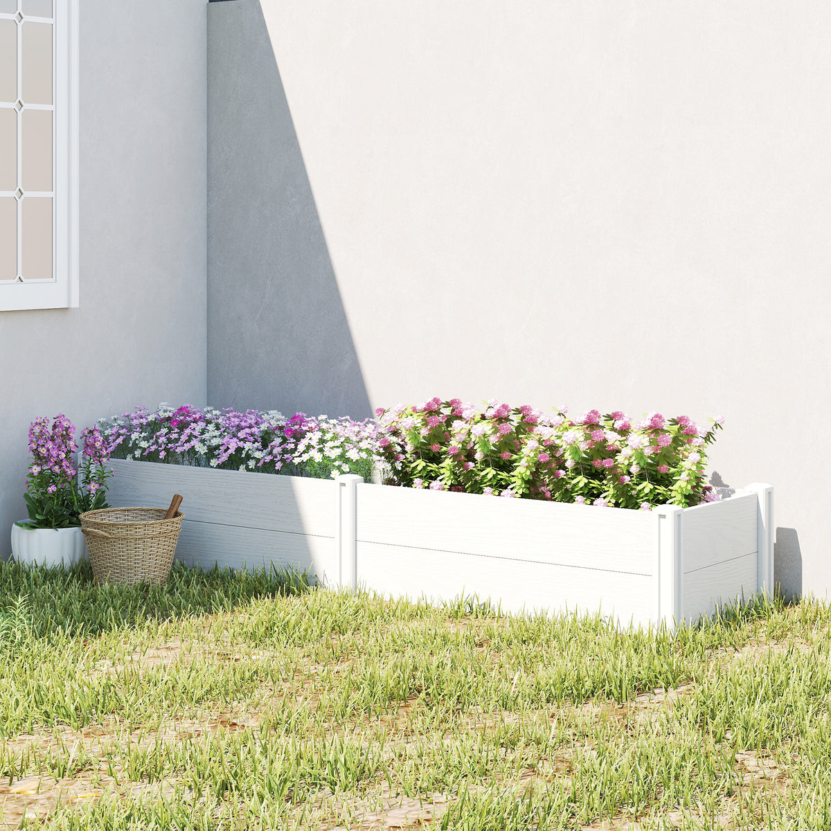 Raised garden bed made of plastic, interlocking planter box with DIY assembly cold frame 197 x 54 x 33 cm white (2)