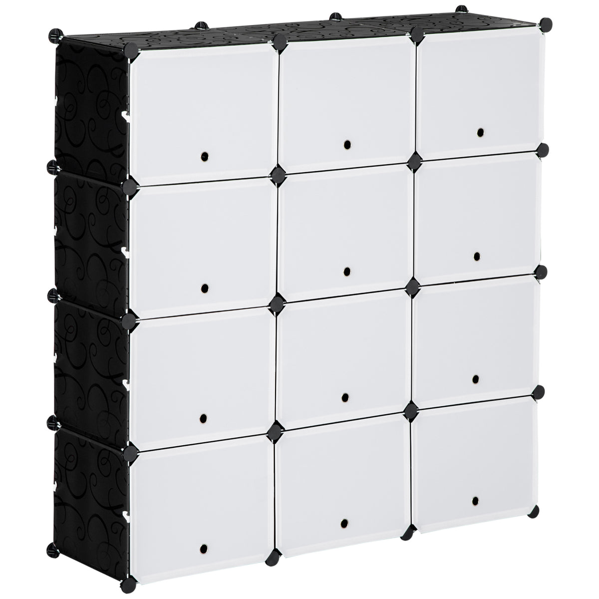 Modular shelving system, plug-in shelf, assemblable from 12 cubes 125 x 32 x 125 cm, plastic + steel black