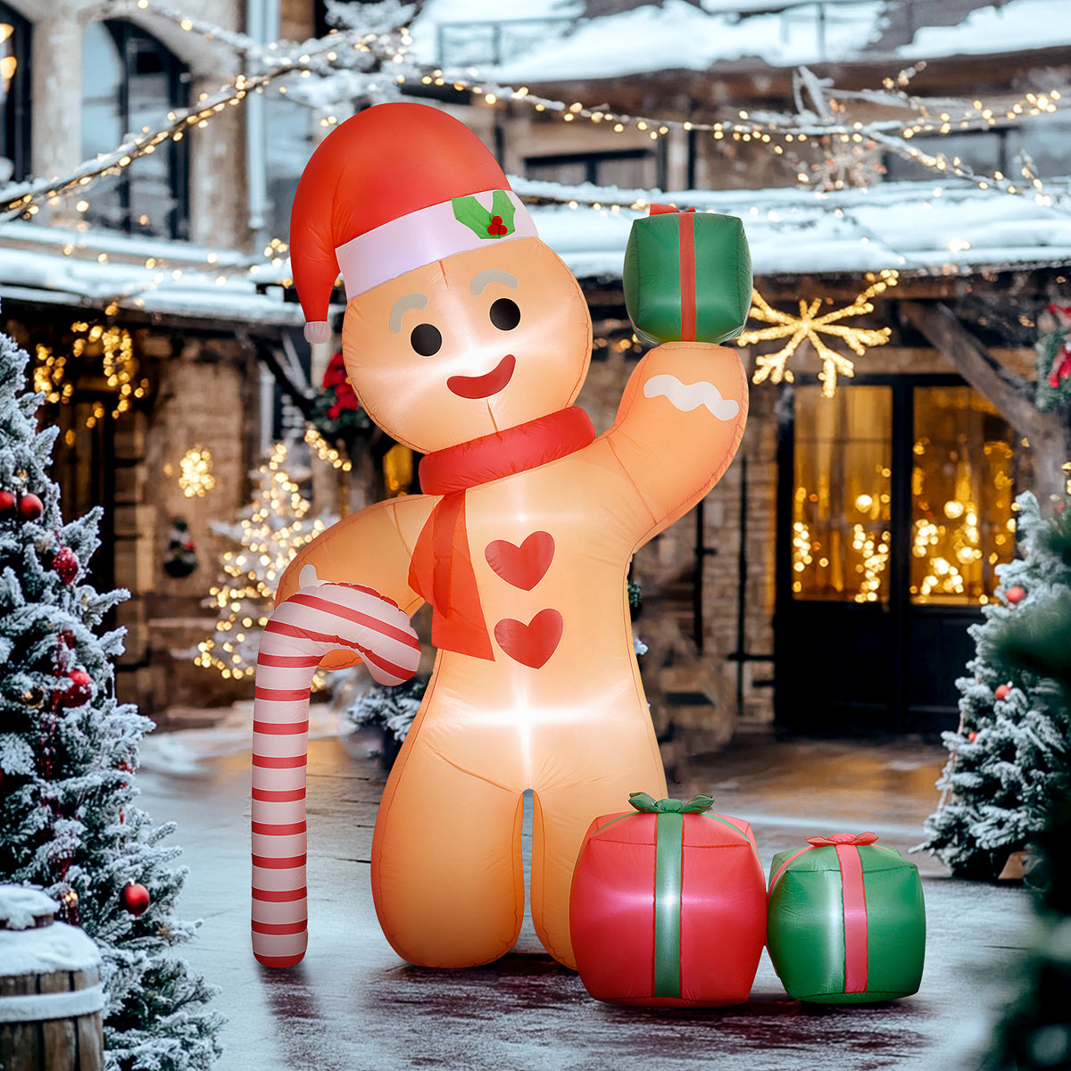 Gingerbread man with candy cane, 2.45 m tall, inflatable, white LED lighting, 170 x 100 x 245 cm (2)